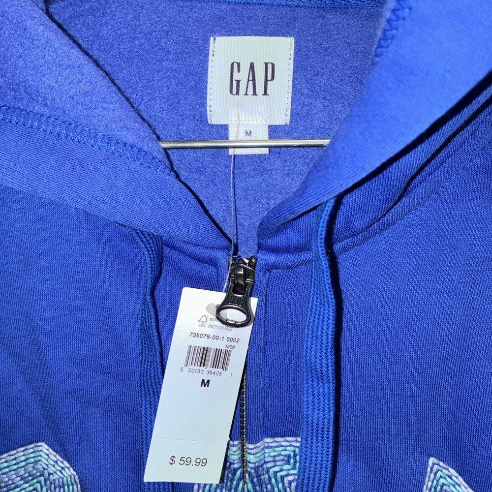GAP Men’s Royal Blue Hoodie with Zip Closure Size Medium - Picture 3 of 3